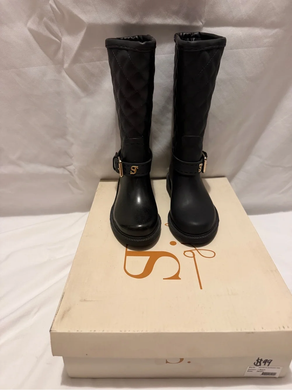 Girls Black Quilted Rain Boots Size 9 Toddler - Supertrash